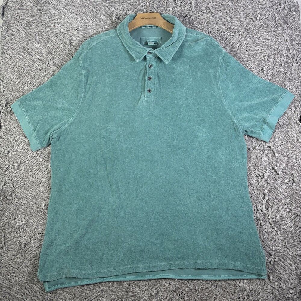 Carbon 2 Cobalt Terry Cloth Polo Shirt Mens Large Short Sleeve Turquoise Blue
